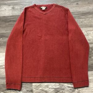 Carbon2Cobalt Deep Brick Red Mens L Cotton‎ Waffle Knit V-Neck Sweater Shirt